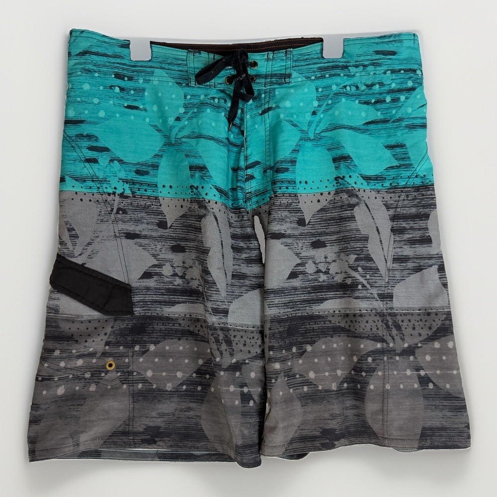Burnside Mens 38 Swim Trucks Board Shorts Unlined Swim Shorts Turquoise &‎ Gray